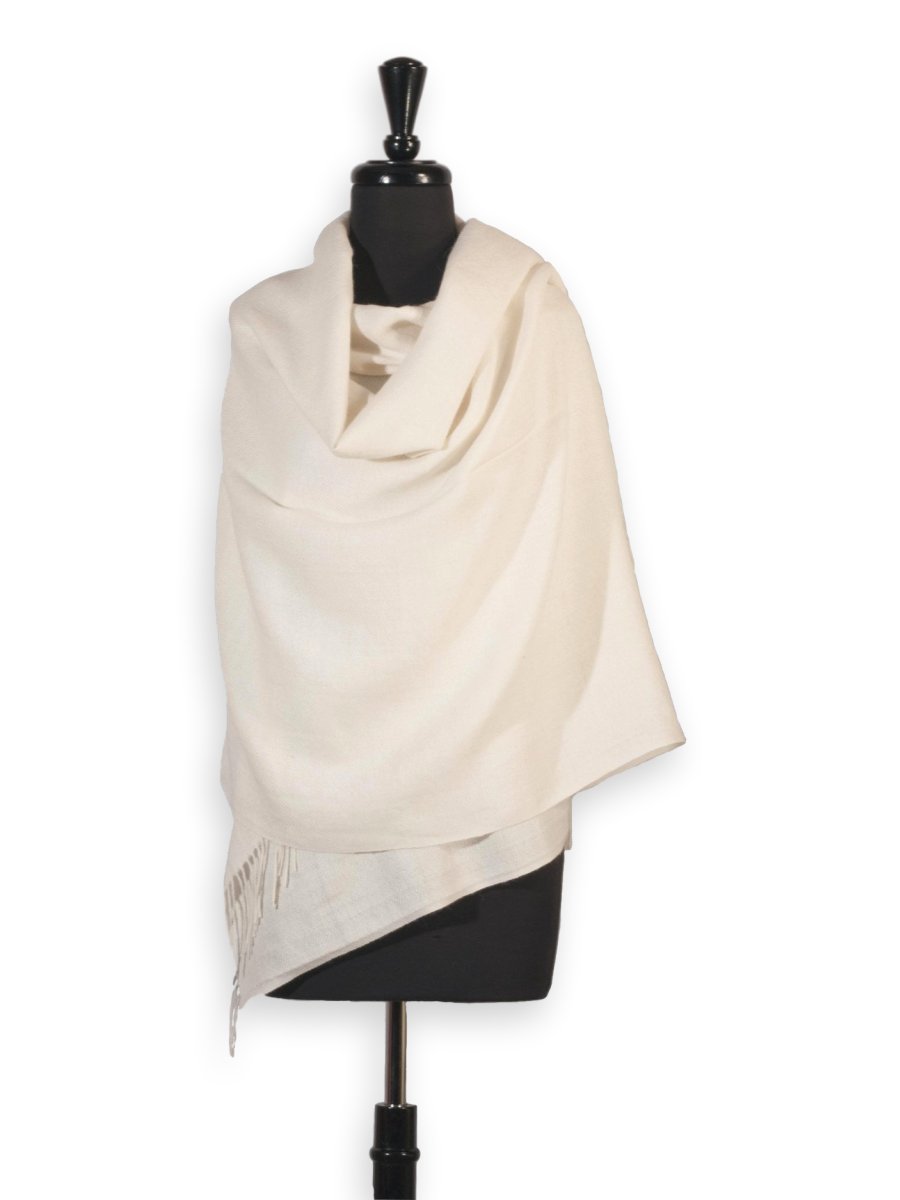 100% Baby Alpaca Shawl in Solid Color - Natural White - Qinti - The Peruvian Shop