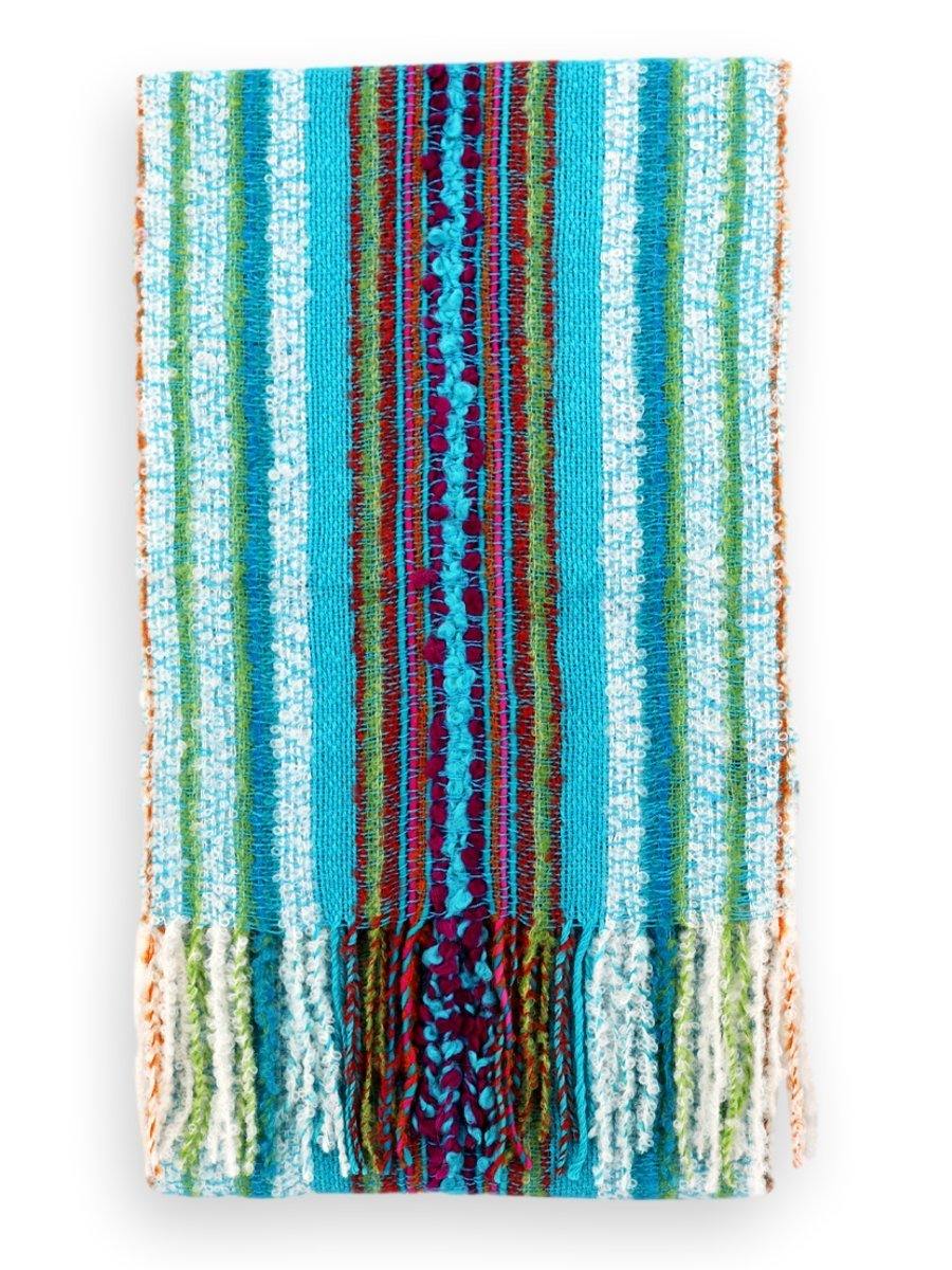 100% Baby Alpaca Boucle Scarf - White Aqua Green Magenta - Qinti - The Peruvian Shop