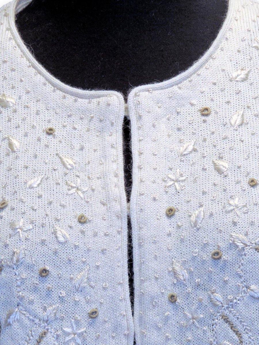 100% Baby Alpaca Cardigan with Silk Embroidery - Natural White - Qinti - The Peruvian Shop