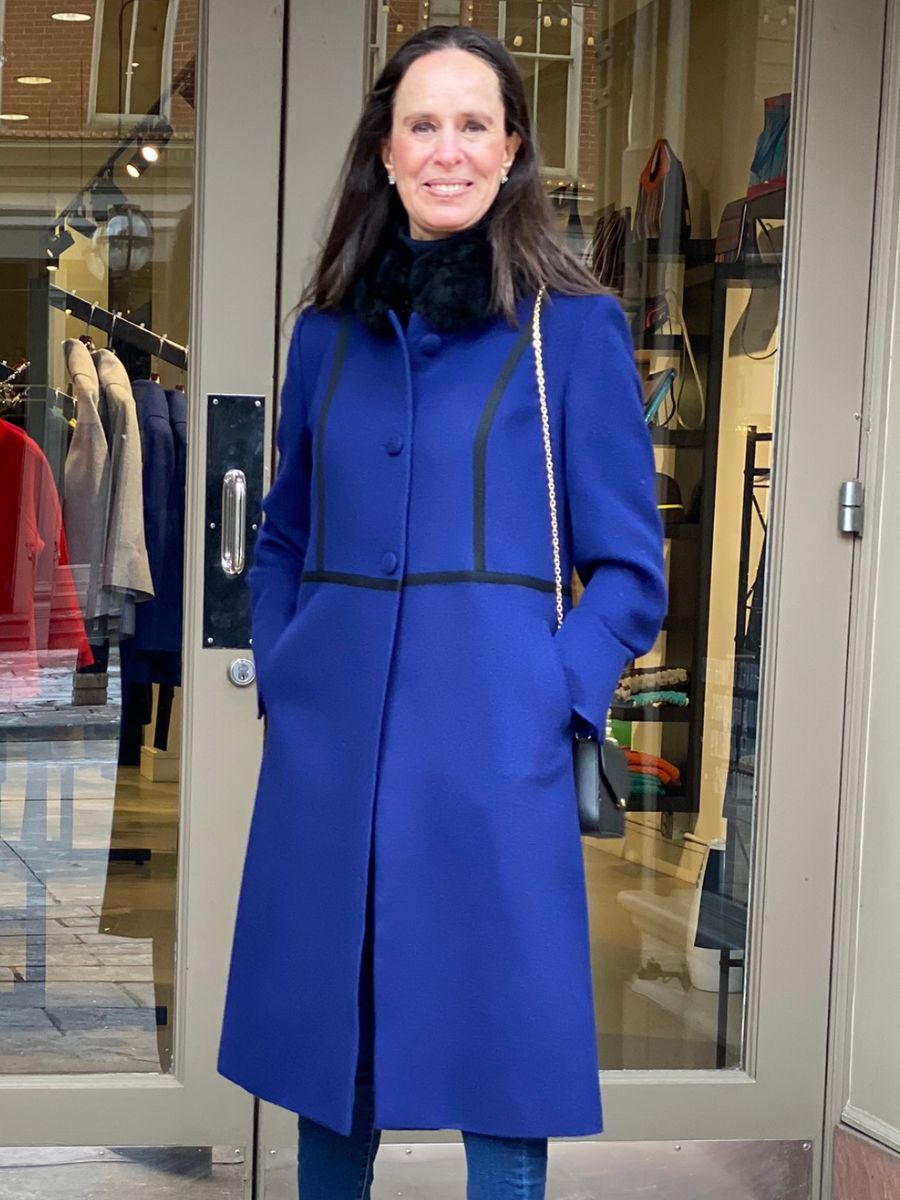 Blue Baby Alpaca PARIS coat with fur collar - QINTI The Peruvian Shop