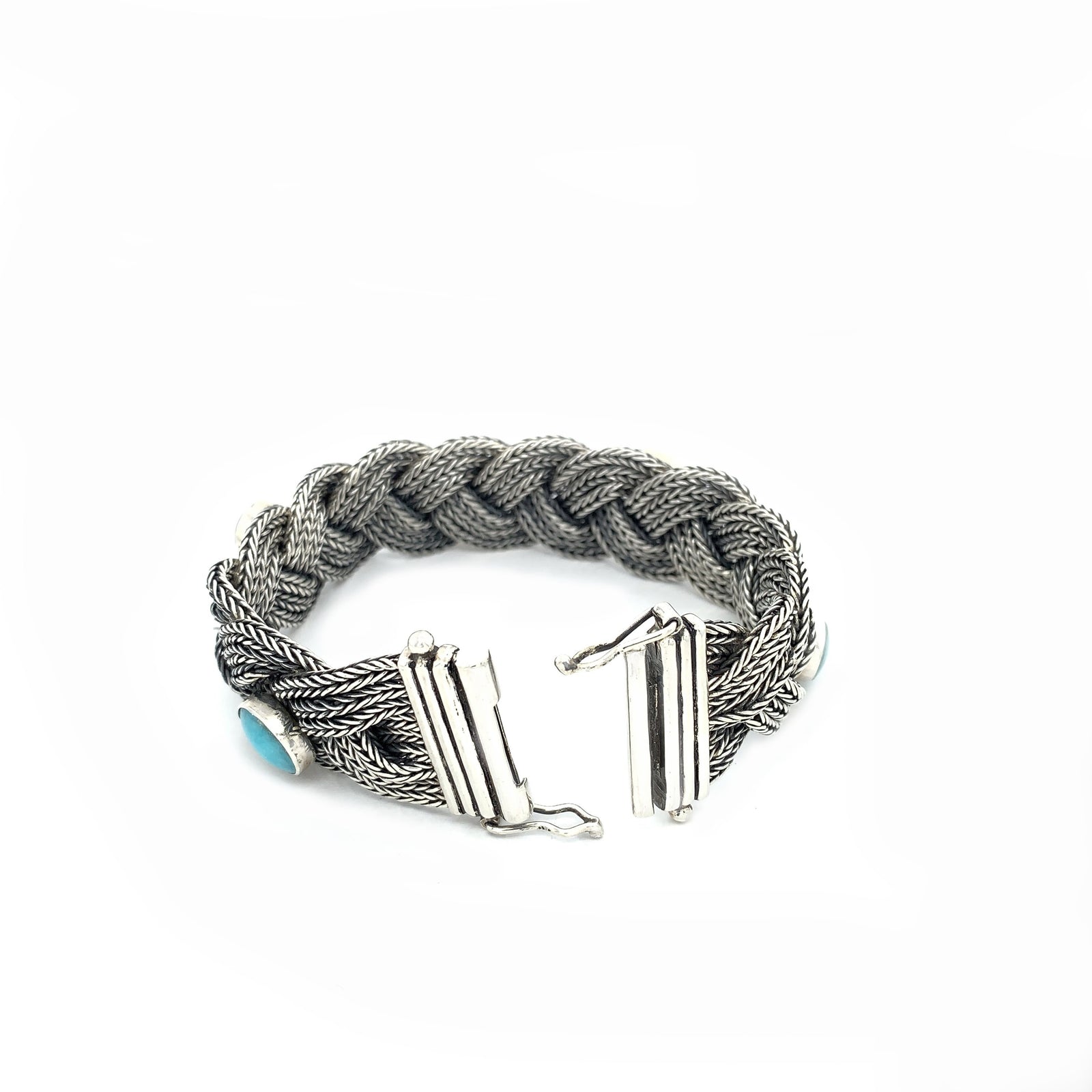 Amazonite Bracelet in Braided Sterling Silver - Qinti - The Peruvian Shop