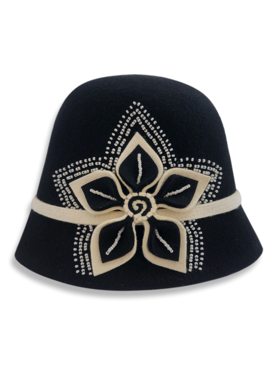 Felt Cloche Hat with Large Flower Appliqué