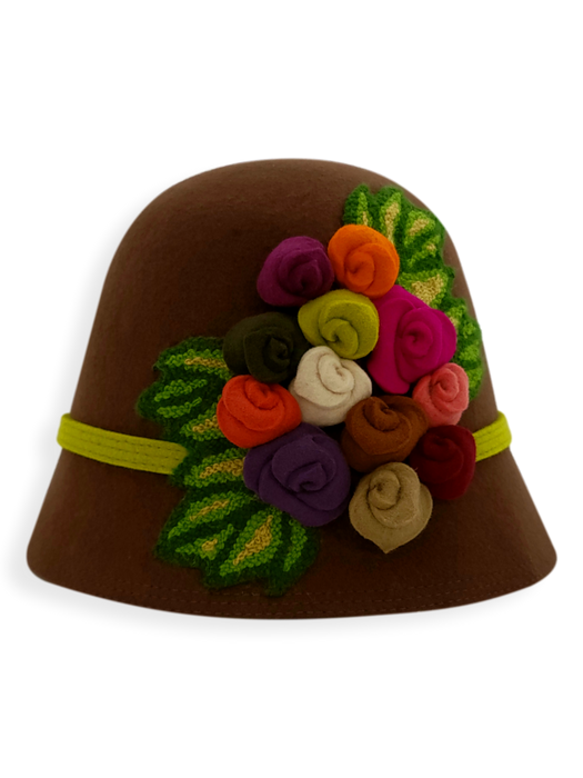 Felt Cloche Hat with Multi Flowers Appliqué
