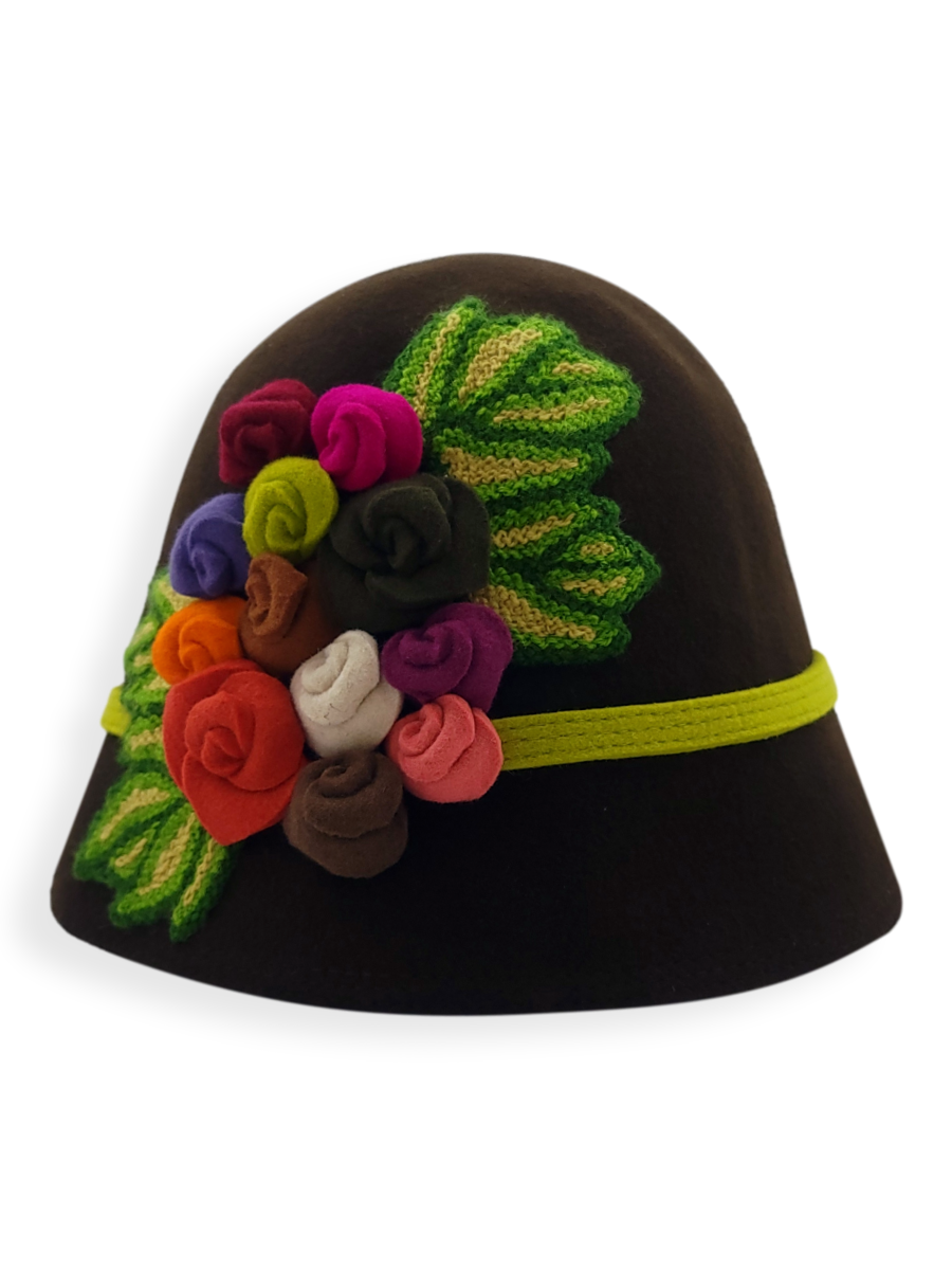 Felt Cloche Hat with Multi Flowers Appliqué
