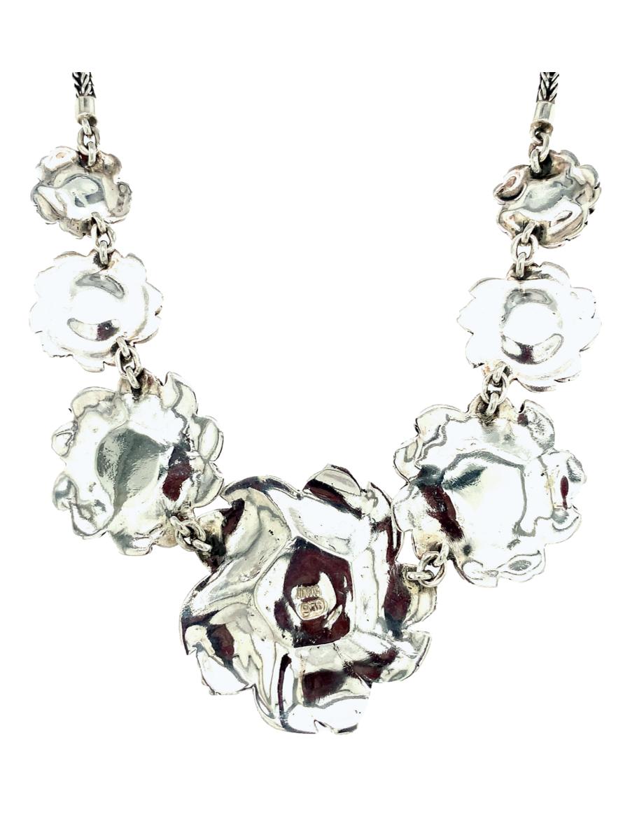 Handcrafted Sterling Silver Flower Necklace with Blue Morpho Butterfly - QINTI The Peruvian Shop