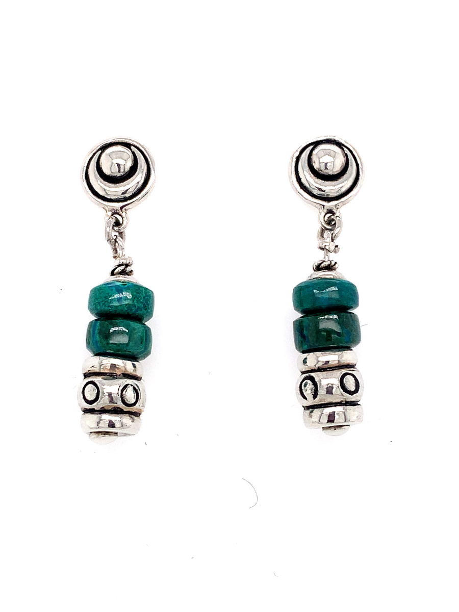 Chrysocolla &amp; Sterling Silver Beads dangling Earrings - Qinti - The Peruvian Shop