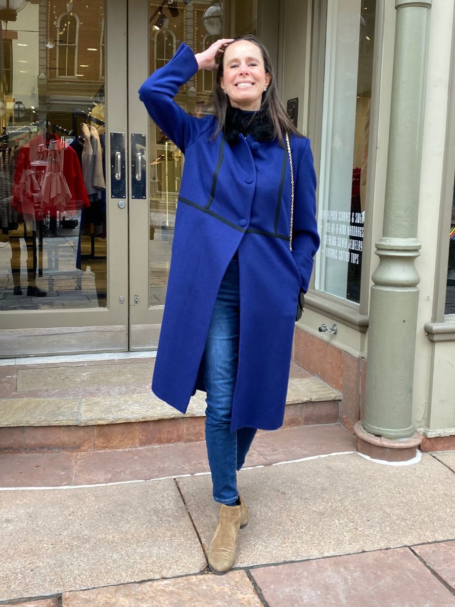 Blue Baby Alpaca PARIS coat with fur collar - QINTI The Peruvian Shop