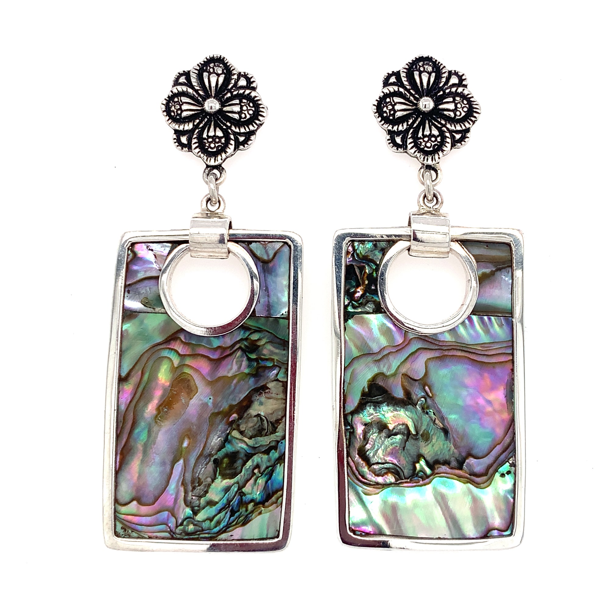 Sterling Silver & Abalone long dangling Earrings at QintiPeru.com