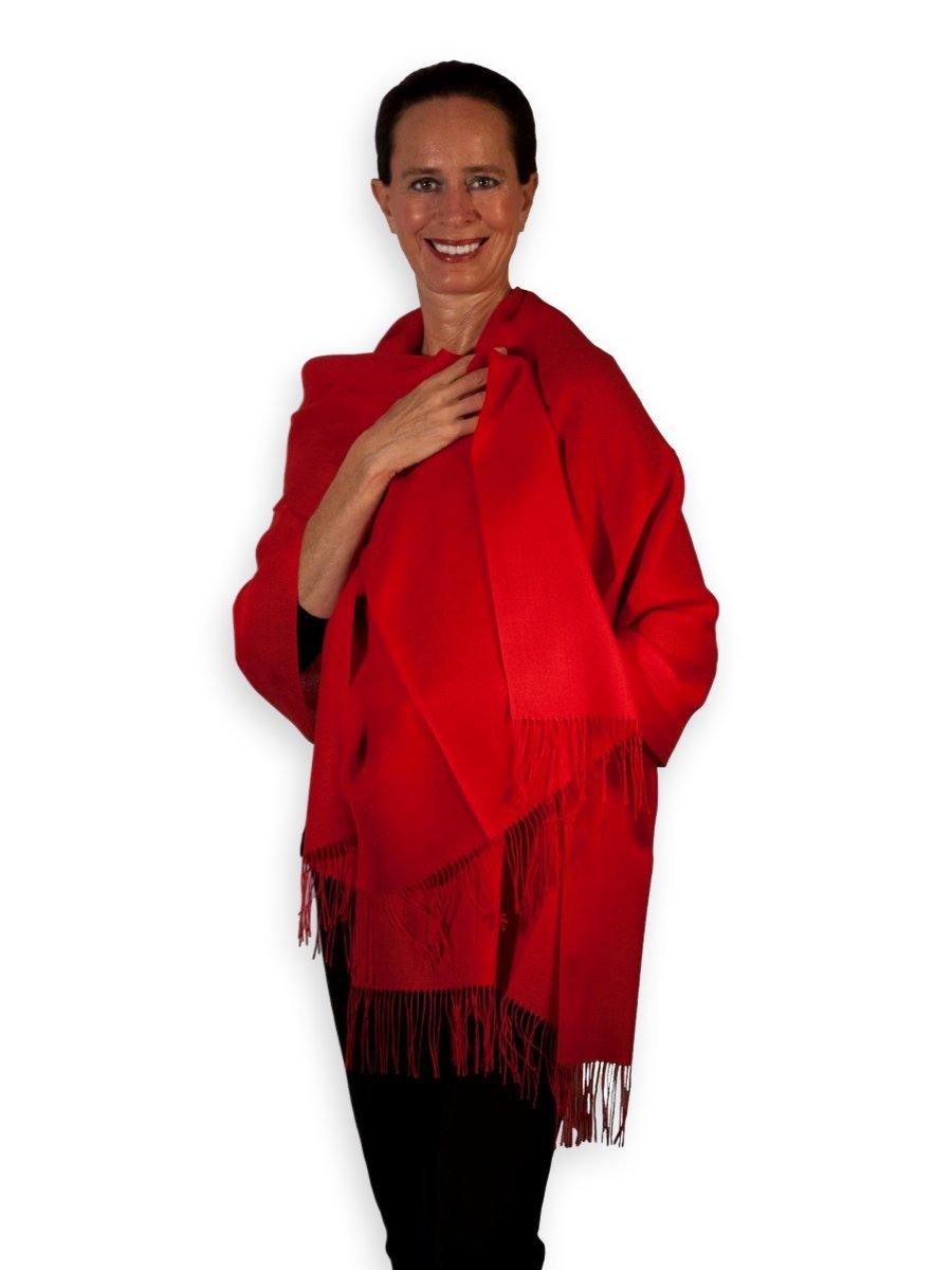 100% Baby Alpaca Shawl in Solid Color - Bright Red - Qinti - The Peruvian Shop