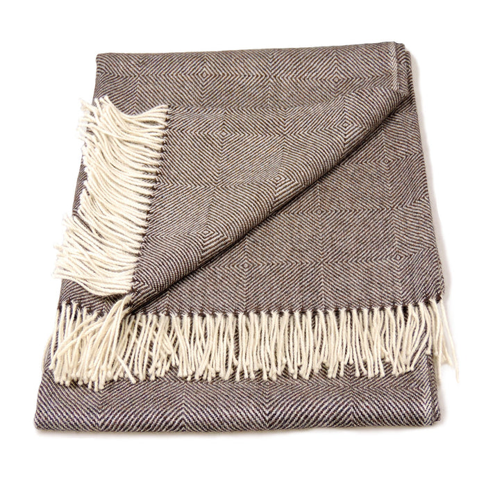 100% Baby Alpaca Geometric Throw Blanket in Brown & Cream - Qinti - The Peruvian Shop
