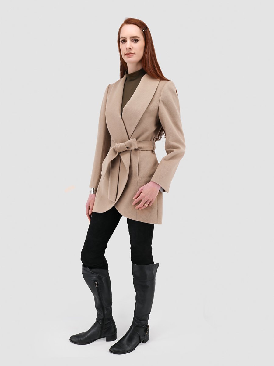 Wrap Coat with Shawl Collar in Alpaca Wool Blend - Qinti - The Peruvian Shop
