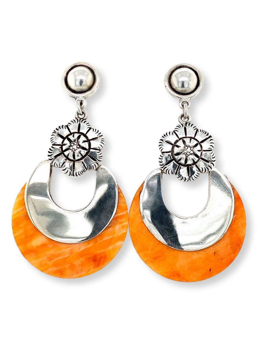 Orange Spiny Oyster Half-Moon Earrings - Qinti - The Peruvian Shop