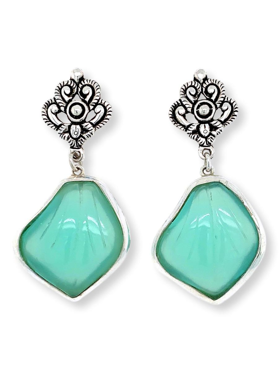 Green Obsidian Dangling Petal Earrings - Qinti - The Peruvian Shop