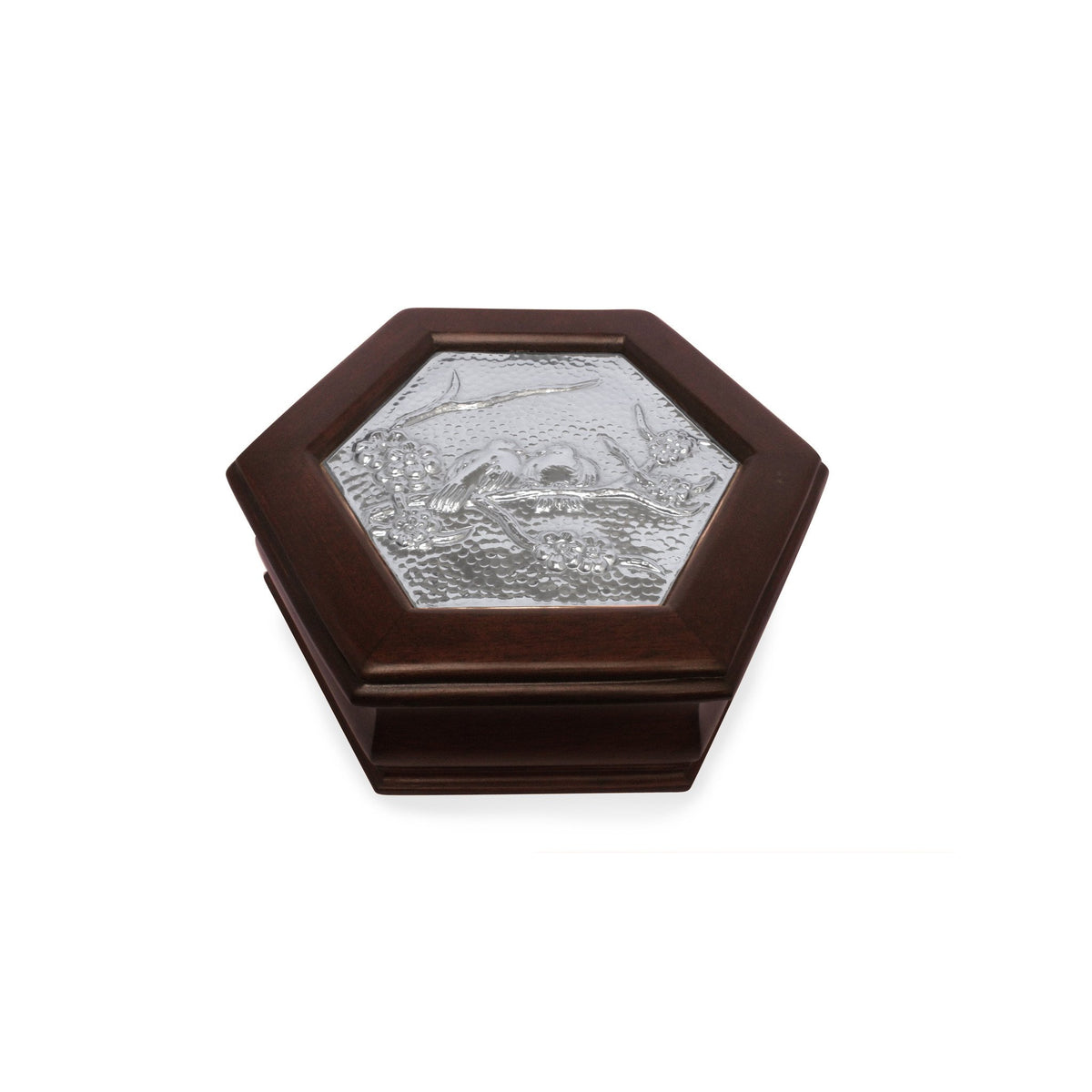 Hexagonal Keepsake Box with Sterling Silver Love Doves - Qinti - The Peruvian Shop