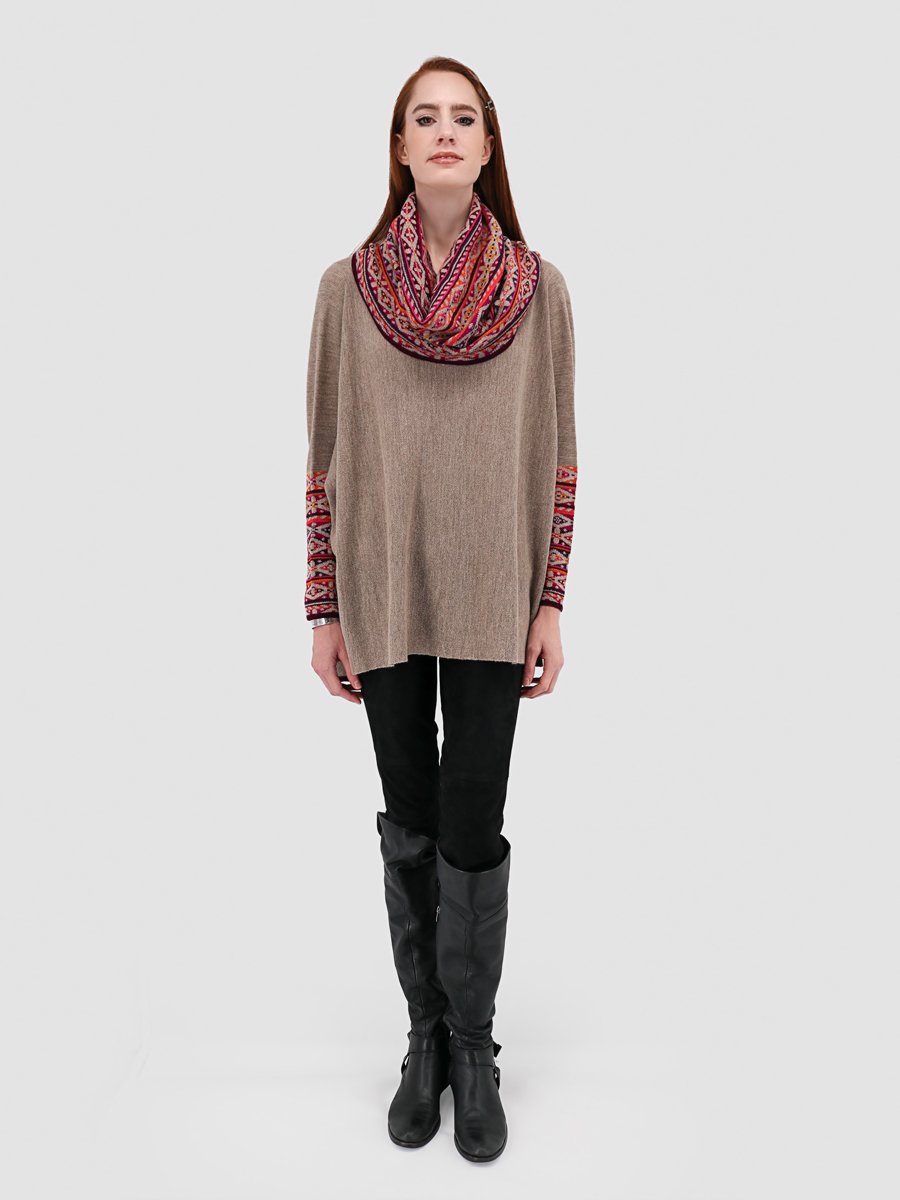 Cowl Neck Poncho with Sleeves - Qinti - The Peruvian Shop