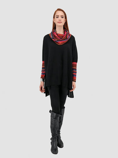 Women's Sweater Poncho with Sleeves - Black and Multi-Color - Qinti - The Peruvian Shop