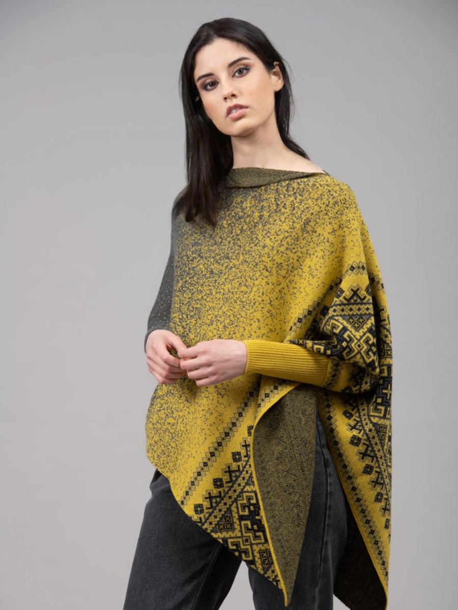 Nordic Asymmetric Poncho with Sleeves