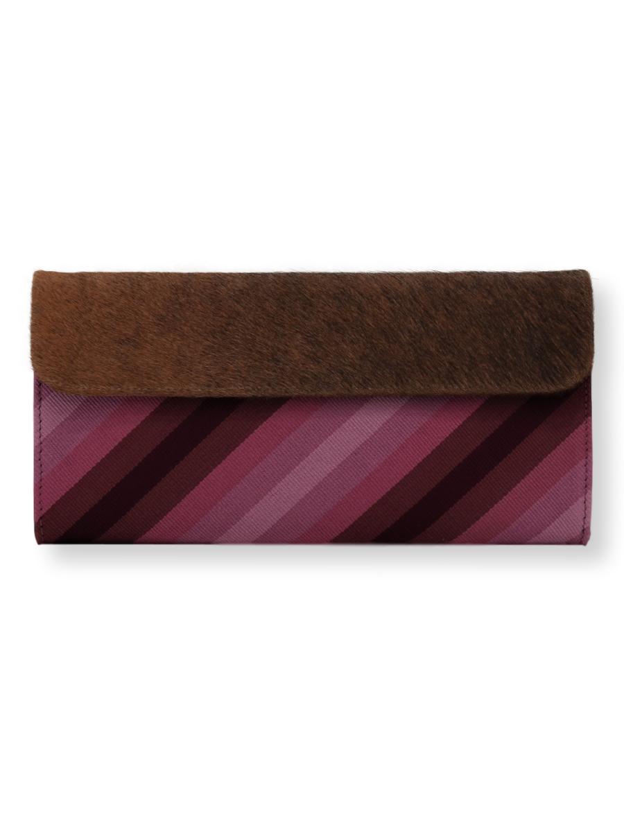 Large Clutch Bag - Purple stripes with cowhide - Qinti - The Peruvian Shop