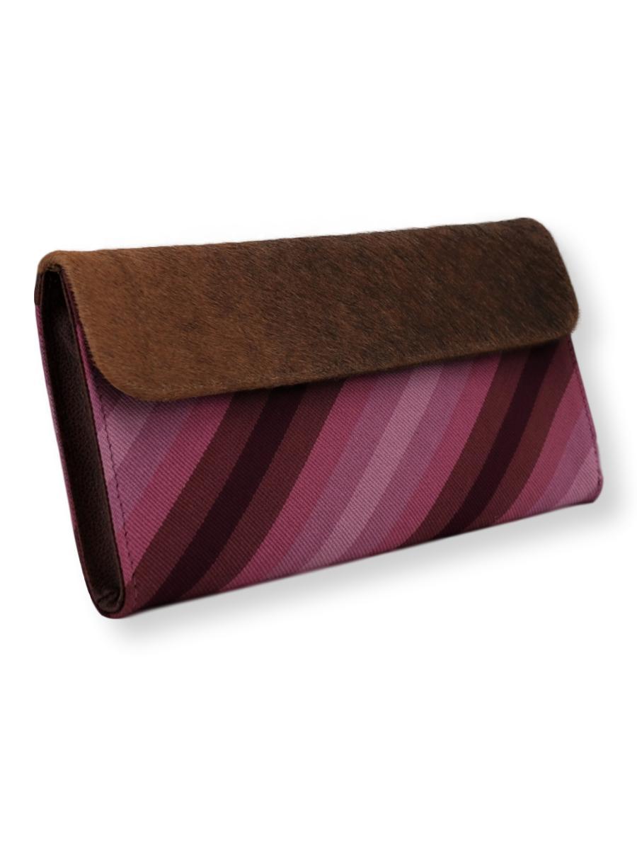 Large Clutch Bag - Purple stripes with cowhide - Qinti - The Peruvian Shop