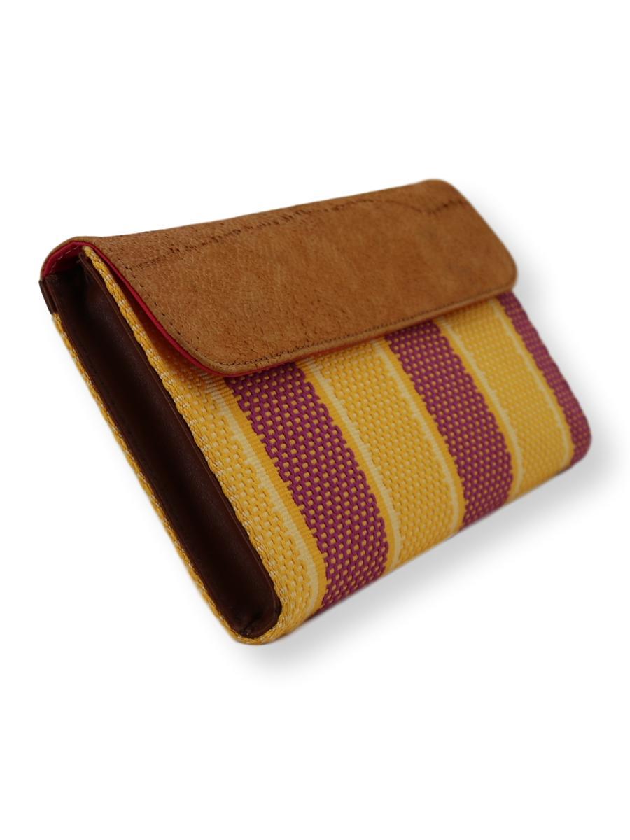 Large Clutch Bag - yellow/crimson with FISH leather - Qinti - The Peruvian Shop