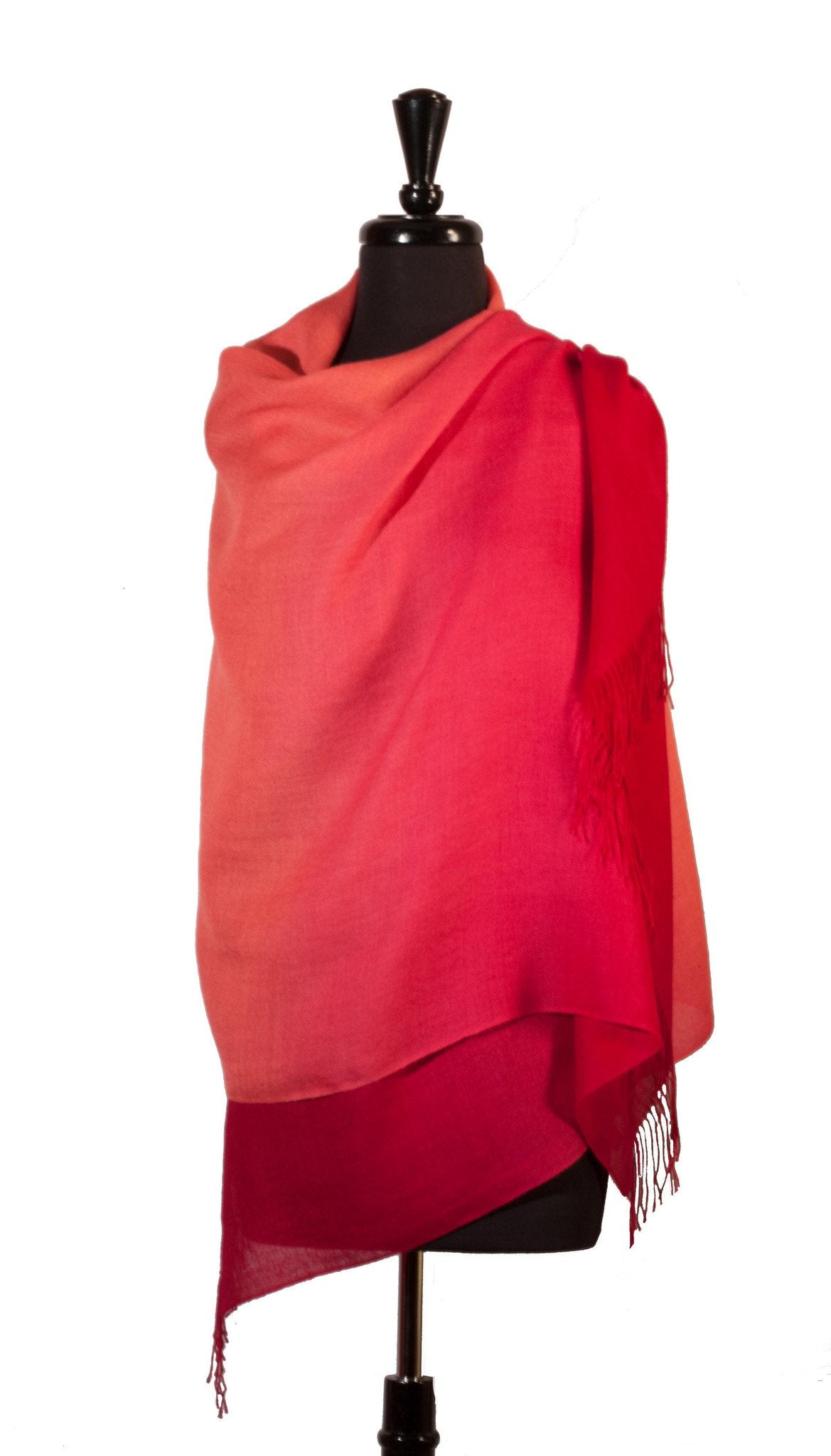 Baby Alpaca &amp; Silk Shawl Two-toned Degrade - Dip Dyed in Coral - Qinti - The Peruvian Shop