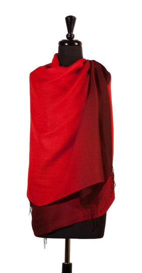 Baby Alpaca & Silk Shawl Two-toned Degrade - Dip Dyed in Red - Qinti - The Peruvian Shop