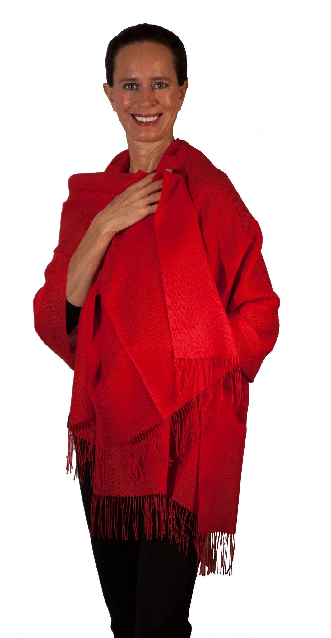 Baby Alpaca & Silk Shawl in Solid Color - Red - Qinti - The Peruvian Shop