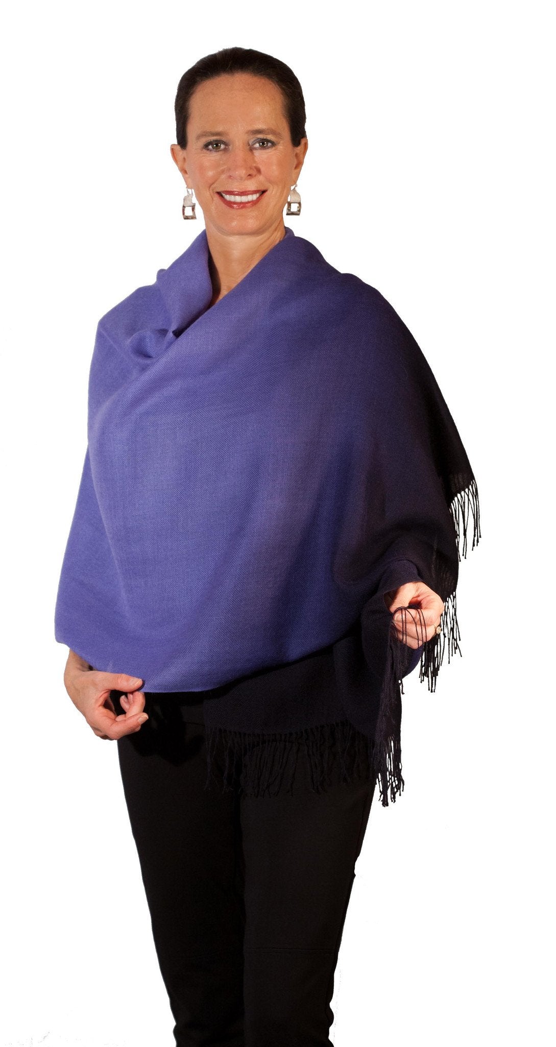 Baby Alpaca & Silk Shawl Two-toned Degrade - Dip Dyed in Periwinkle Blue - Qinti - The Peruvian Shop