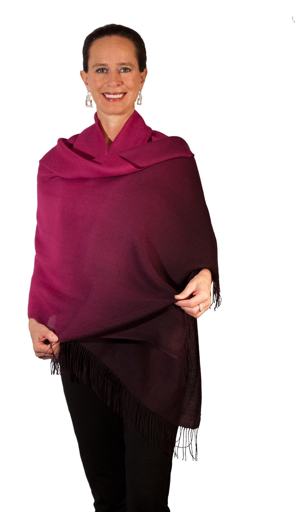Baby Alpaca & Silk Shawl Two-toned Degrade - Dip Dyed in Magenta - Qinti - The Peruvian Shop
