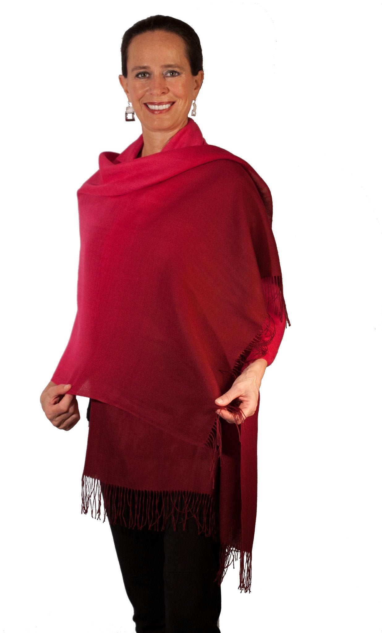 Baby Alpaca & Silk Shawl Two-toned Degrade - Dip Dyed in Deep Pink - Qinti - The Peruvian Shop