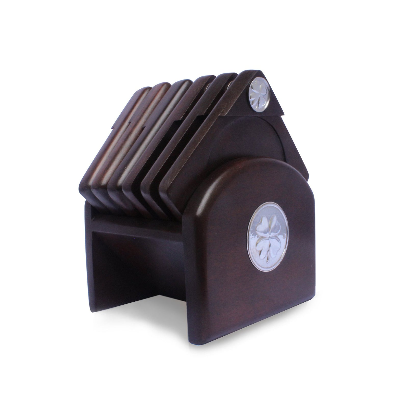 Mahogany Coasters with Sterling Silver CLOVER Applique - Qinti - The Peruvian Shop