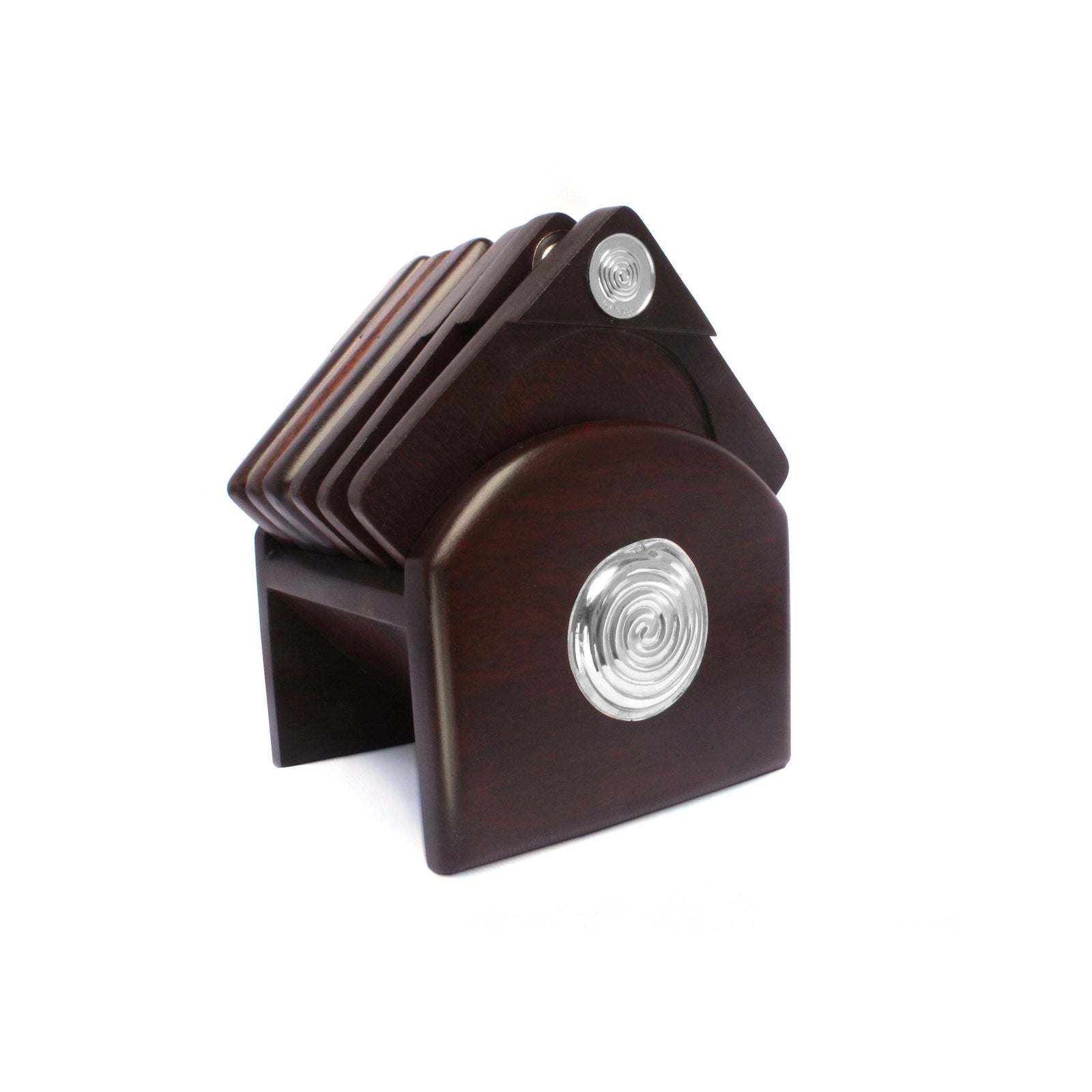 Mahogany Coasters with Sterling Silver SPIRAL Applique - Qinti - The Peruvian Shop