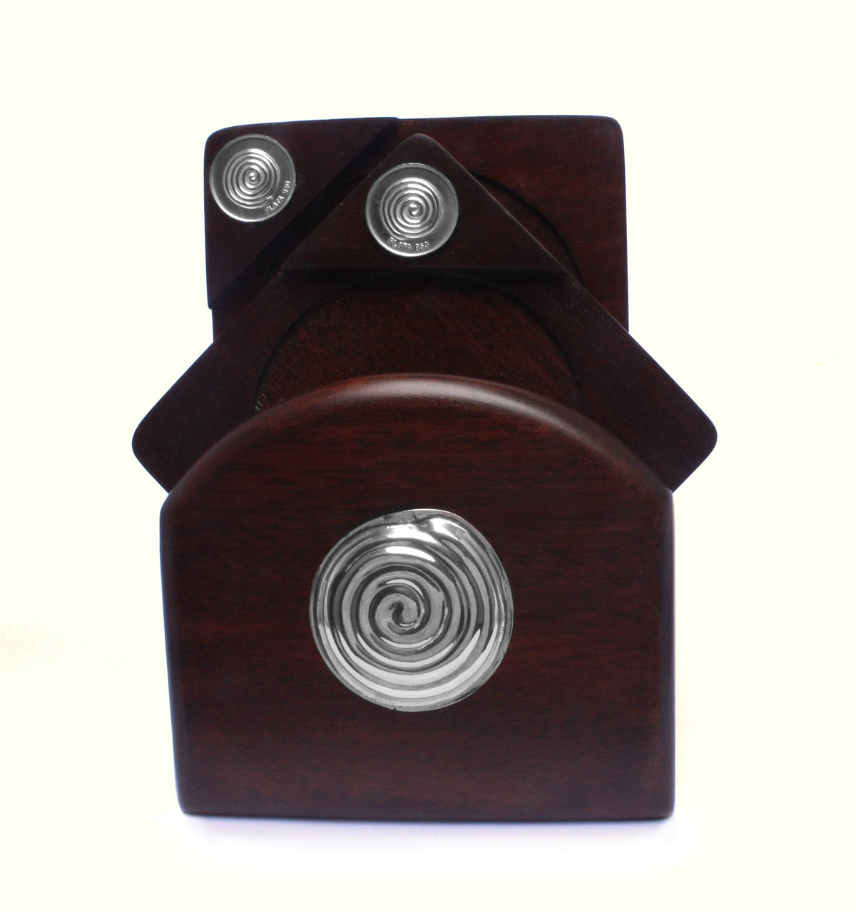 Mahogany Coasters with Sterling Silver SPIRAL Applique - Qinti - The Peruvian Shop