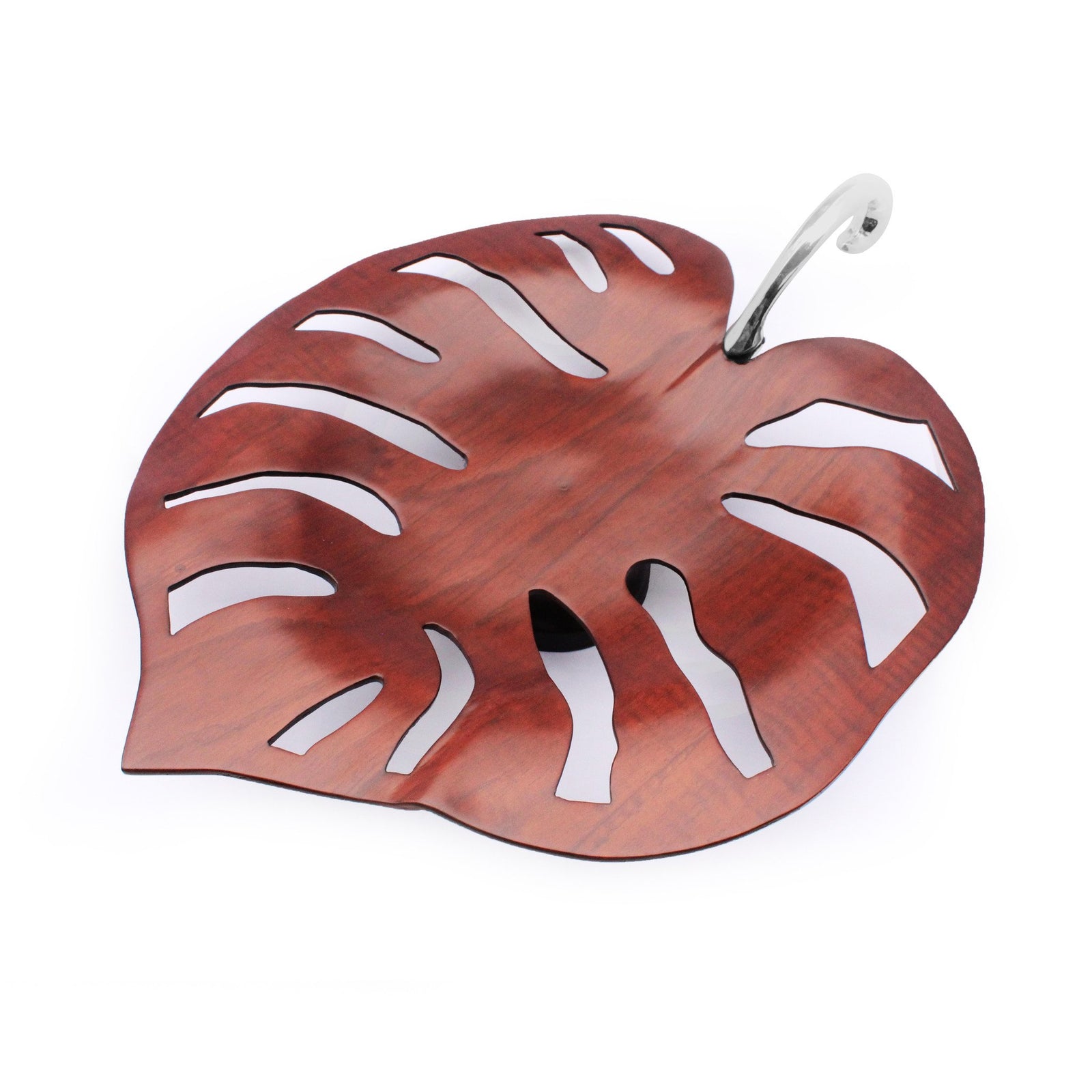 Mahogany Leaf Fruit Platter with Silver Stem - Qinti - The Peruvian Shop