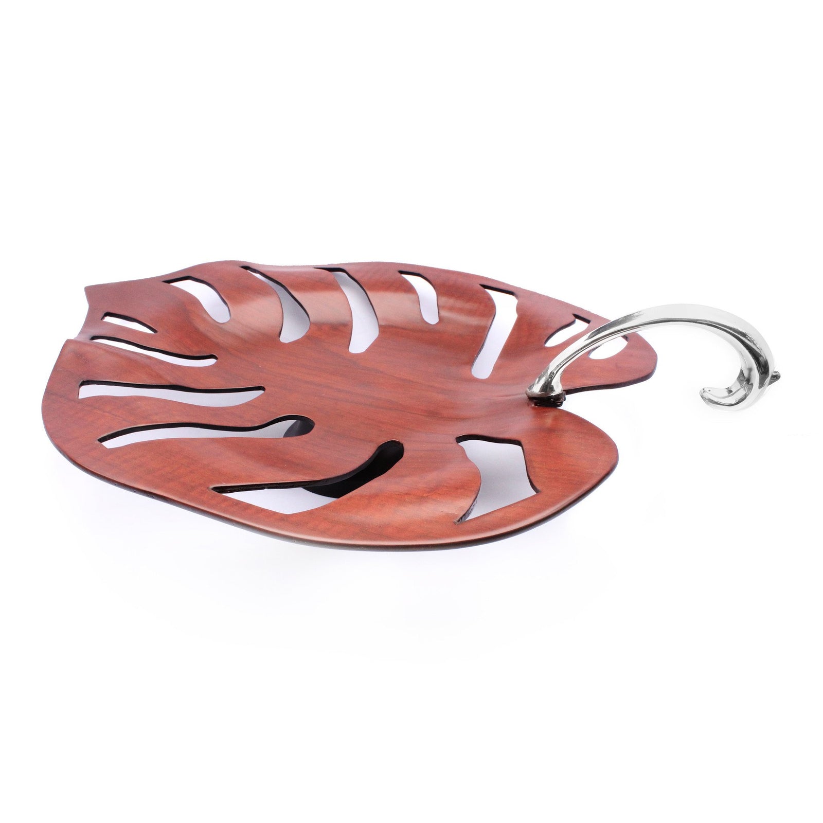 Mahogany Leaf Fruit Platter with Silver Stem - Qinti - The Peruvian Shop