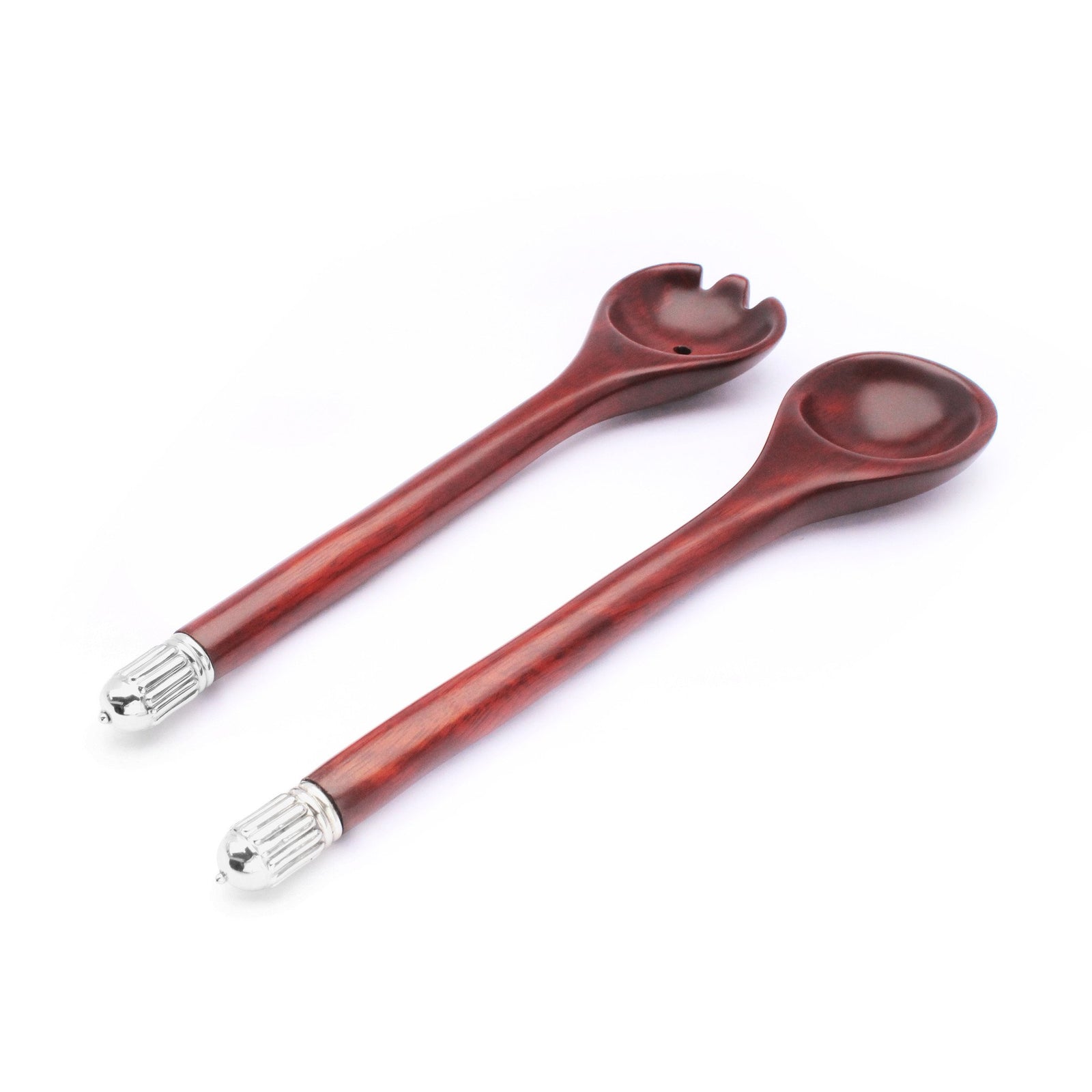 Mahogany Salad Servers with Sterling Silver Detail - Qinti - The Peruvian Shop