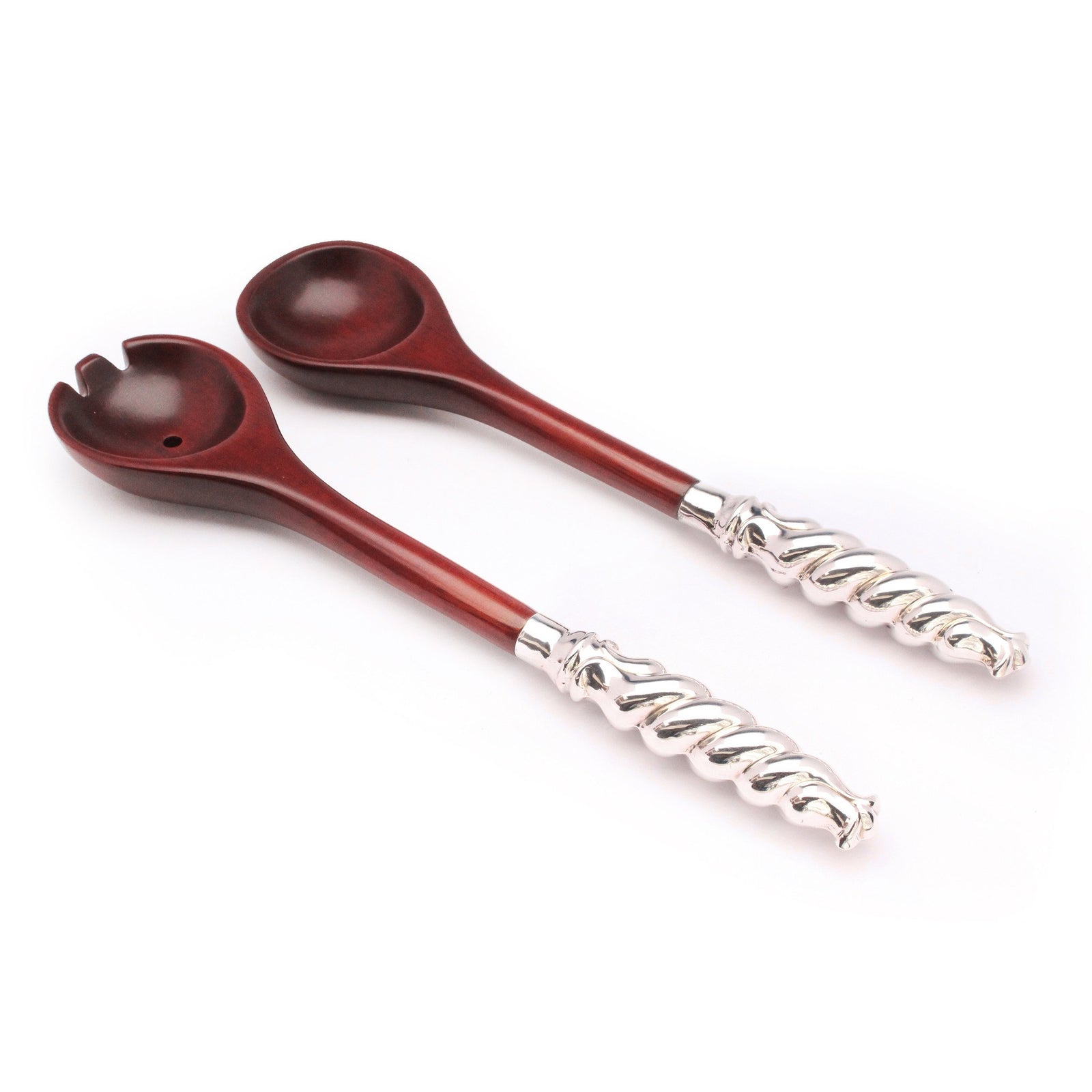 Mahogany Salad Servers with Sterling Silver Grip - Qinti - The Peruvian Shop