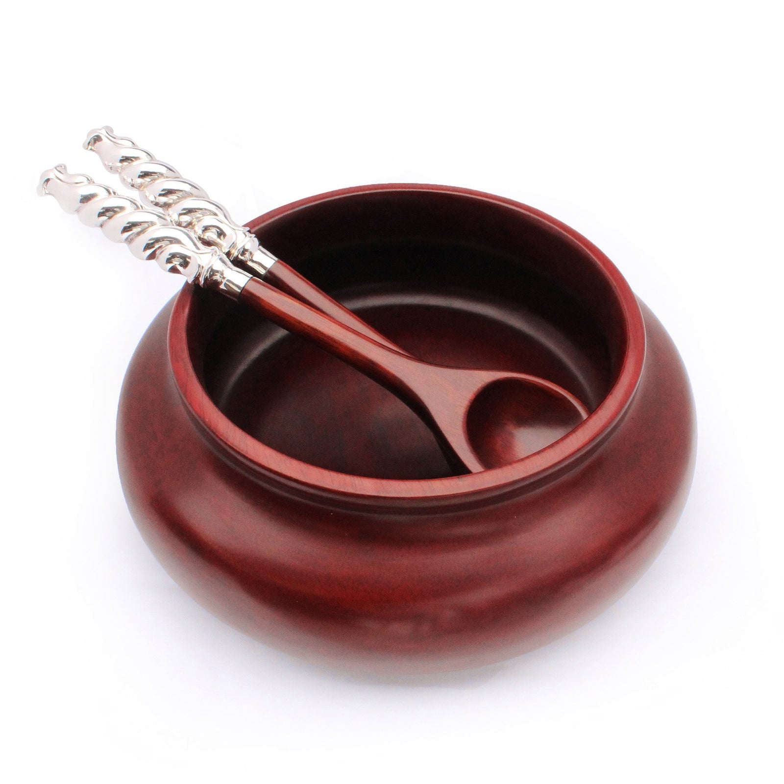 Mahogany Salad Servers with Sterling Silver Grip - Qinti - The Peruvian Shop