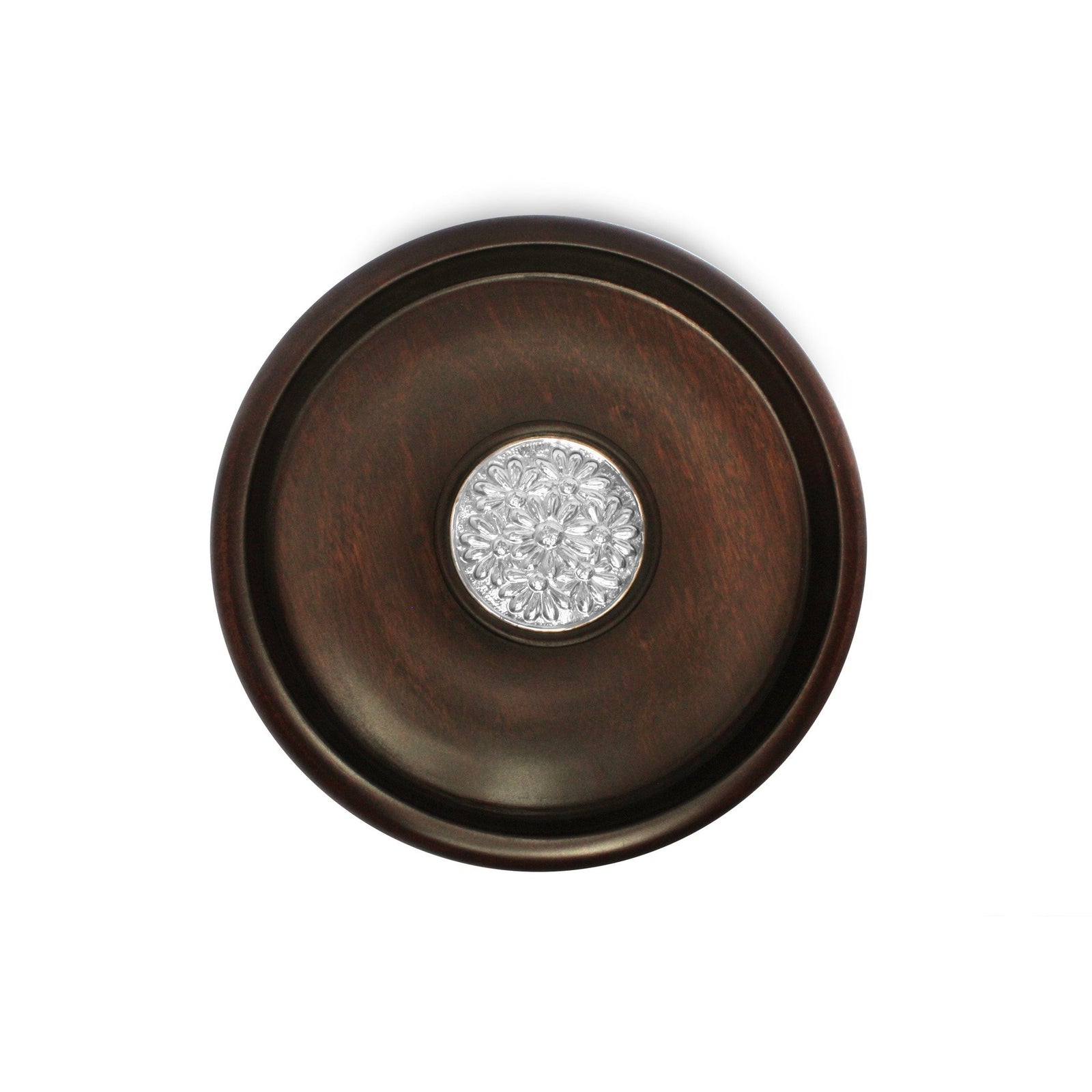 Mahogany Snack Bowl with Sterling Silver Daisies Accent - Qinti - The Peruvian Shop