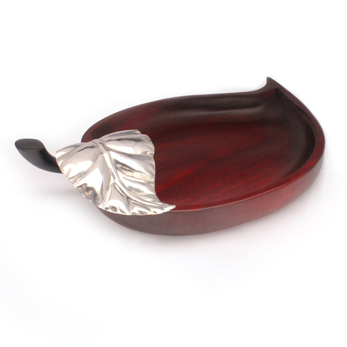 Mahogany Snack dish with Sterling Silver leaf - Qinti - The Peruvian Shop