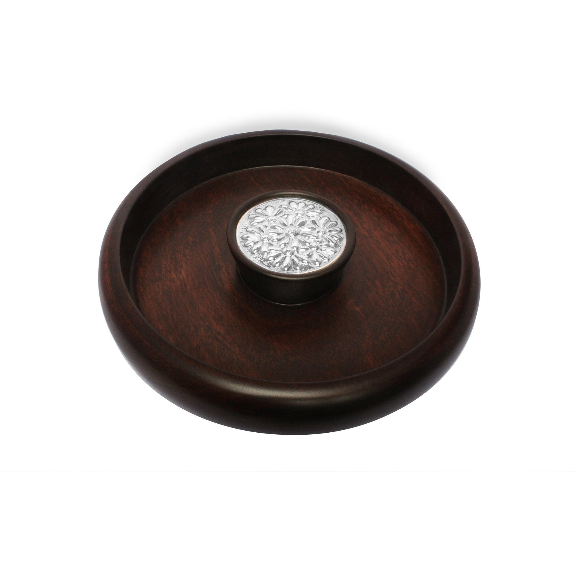Mahogany Snack Bowl with Sterling Silver Daisies Accent - Qinti - The Peruvian Shop
