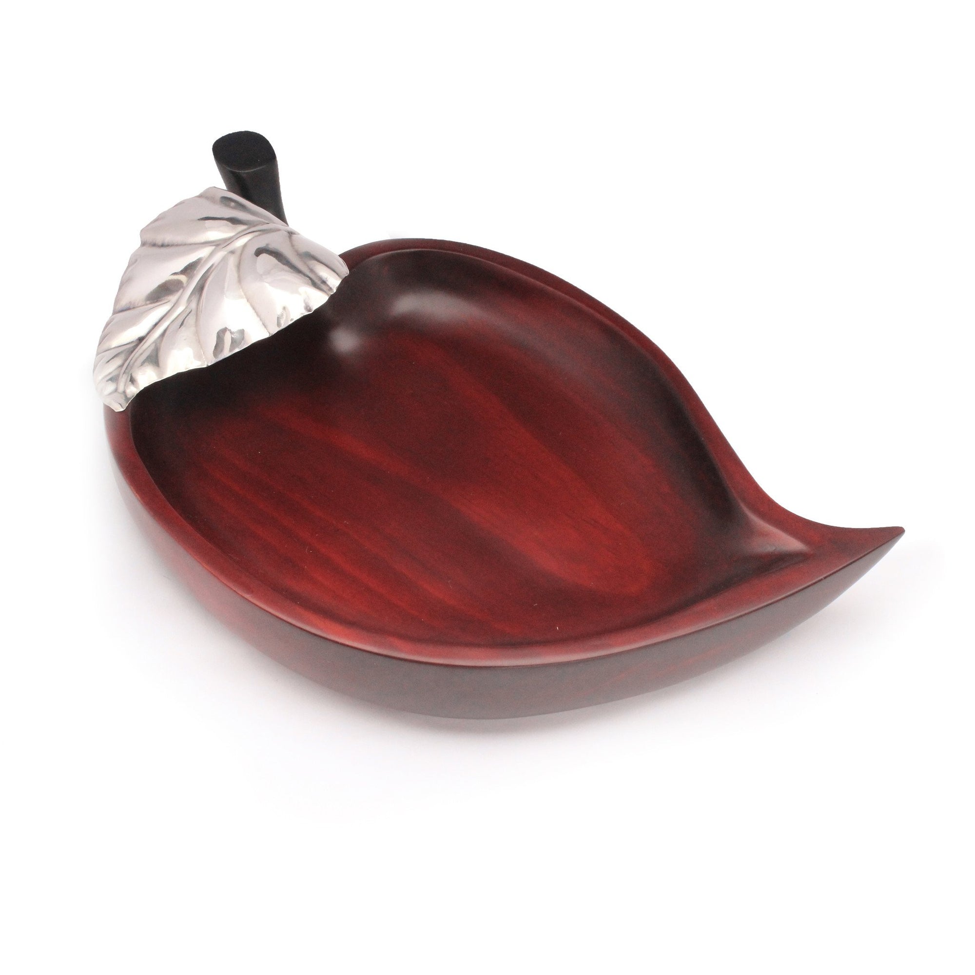 Mahogany Snack dish with Sterling Silver leaf - Qinti - The Peruvian Shop