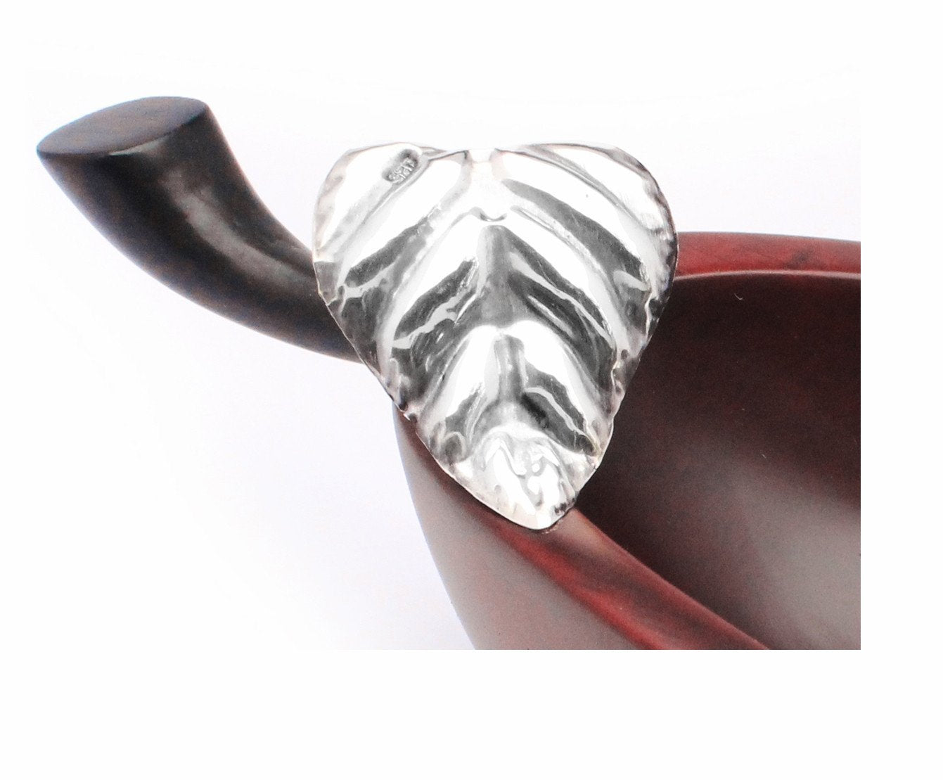 Mahogany Snack Bowl with Sterling Silver Leaf - Qinti - The Peruvian Shop