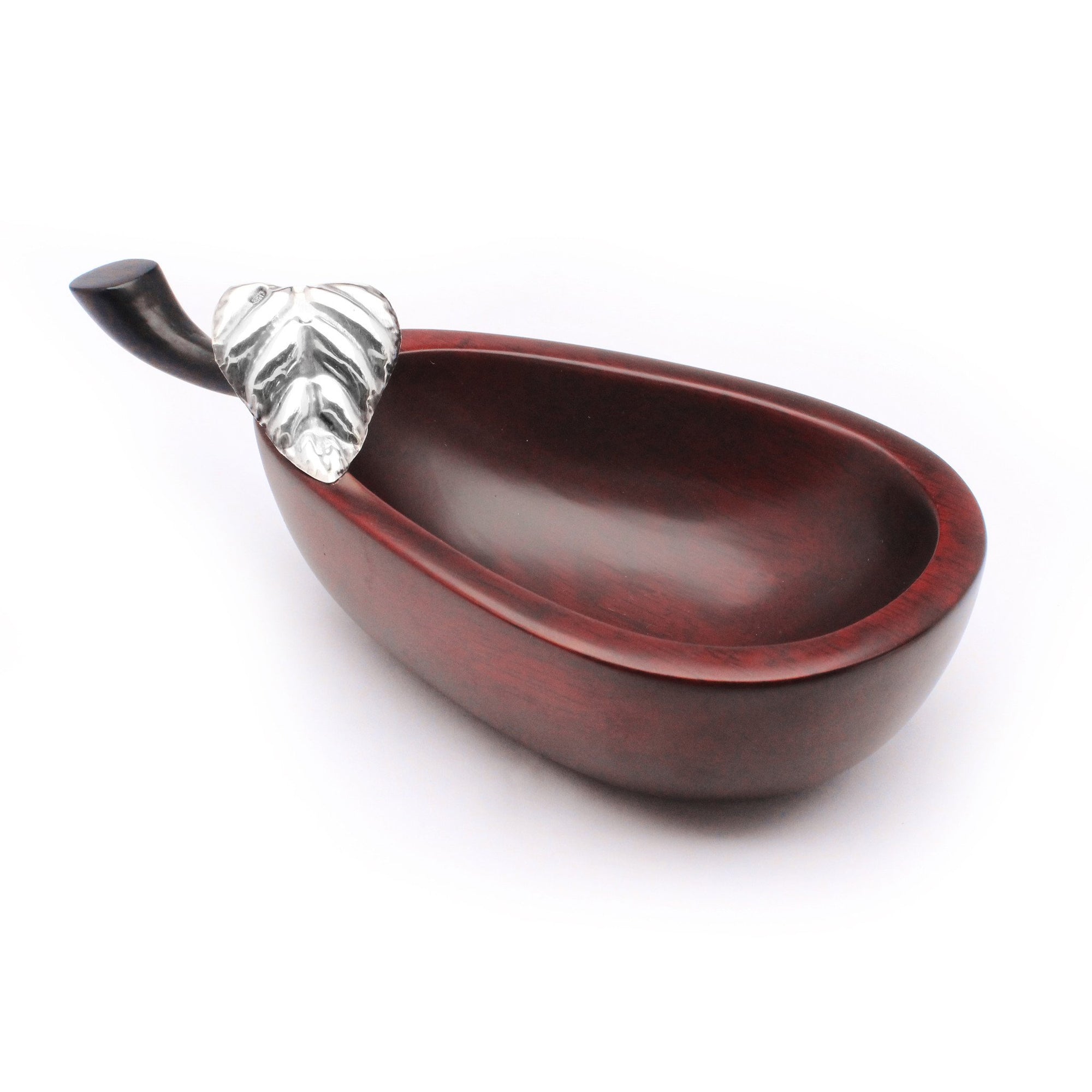 Mahogany Snack Bowl with Sterling Silver Leaf - Qinti - The Peruvian Shop