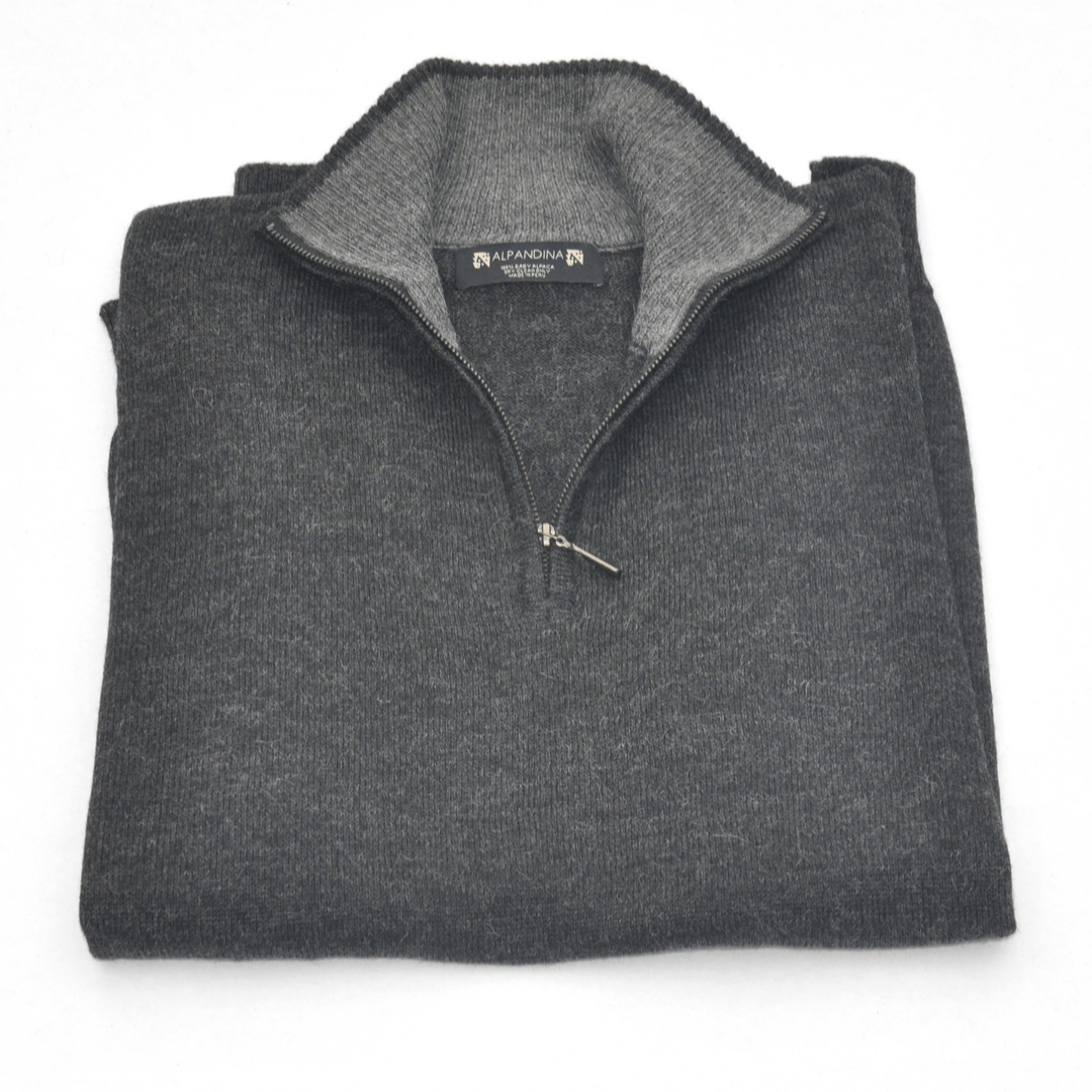 Men&#39;s Baby Alpaca Half Zip Sweater - Charcoal - Qinti - The Peruvian Shop