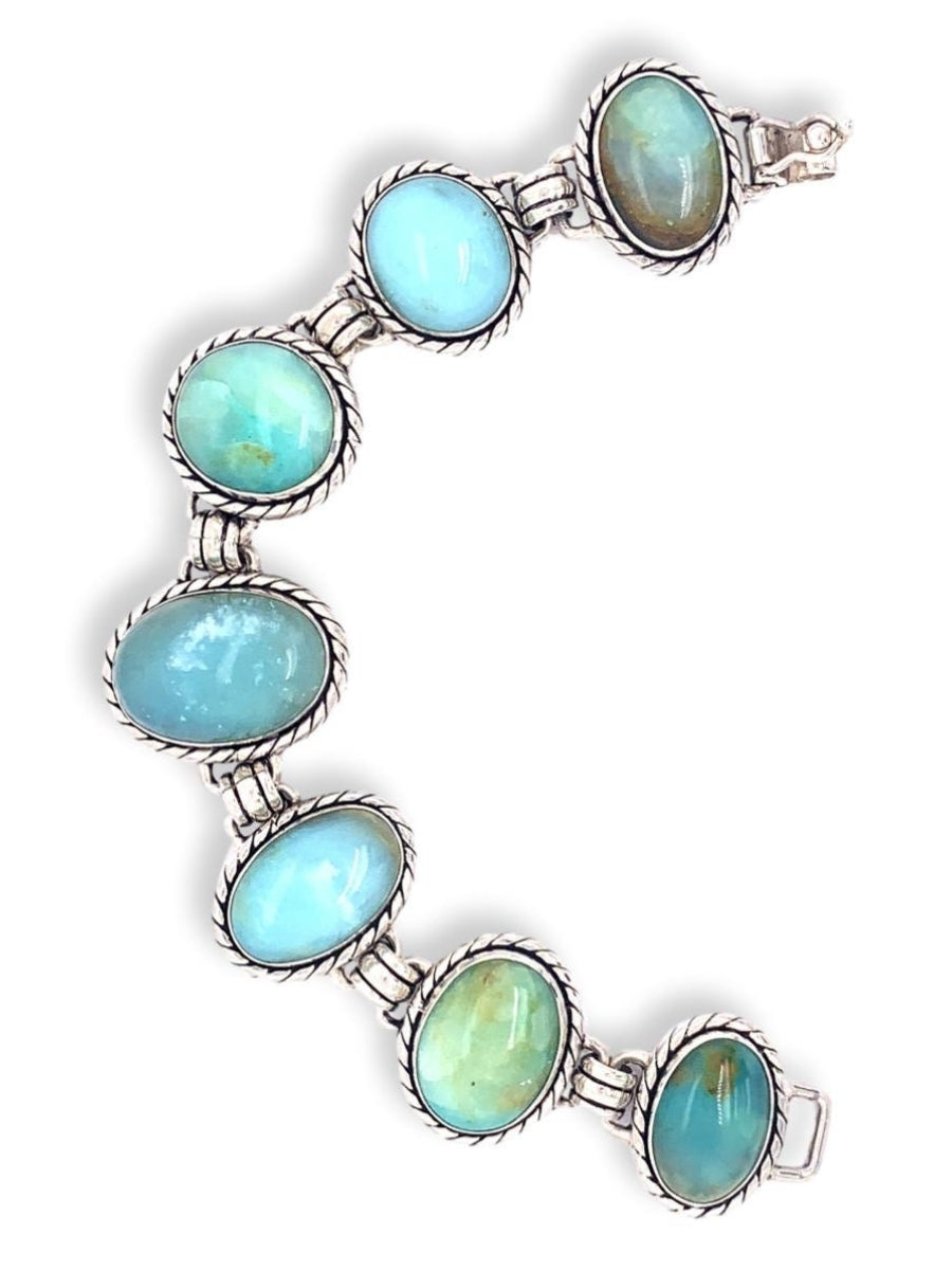 Peruvian Opal Oval Links Bracelet in Sterling Silver - Qinti - The Peruvian Shop