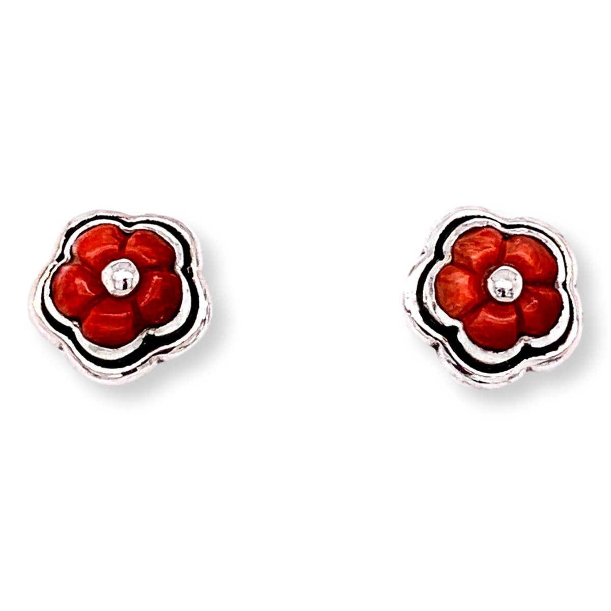 Spiny Oyster Flower Earrings in Sterling Silver - Red - Qinti - The Peruvian Shop