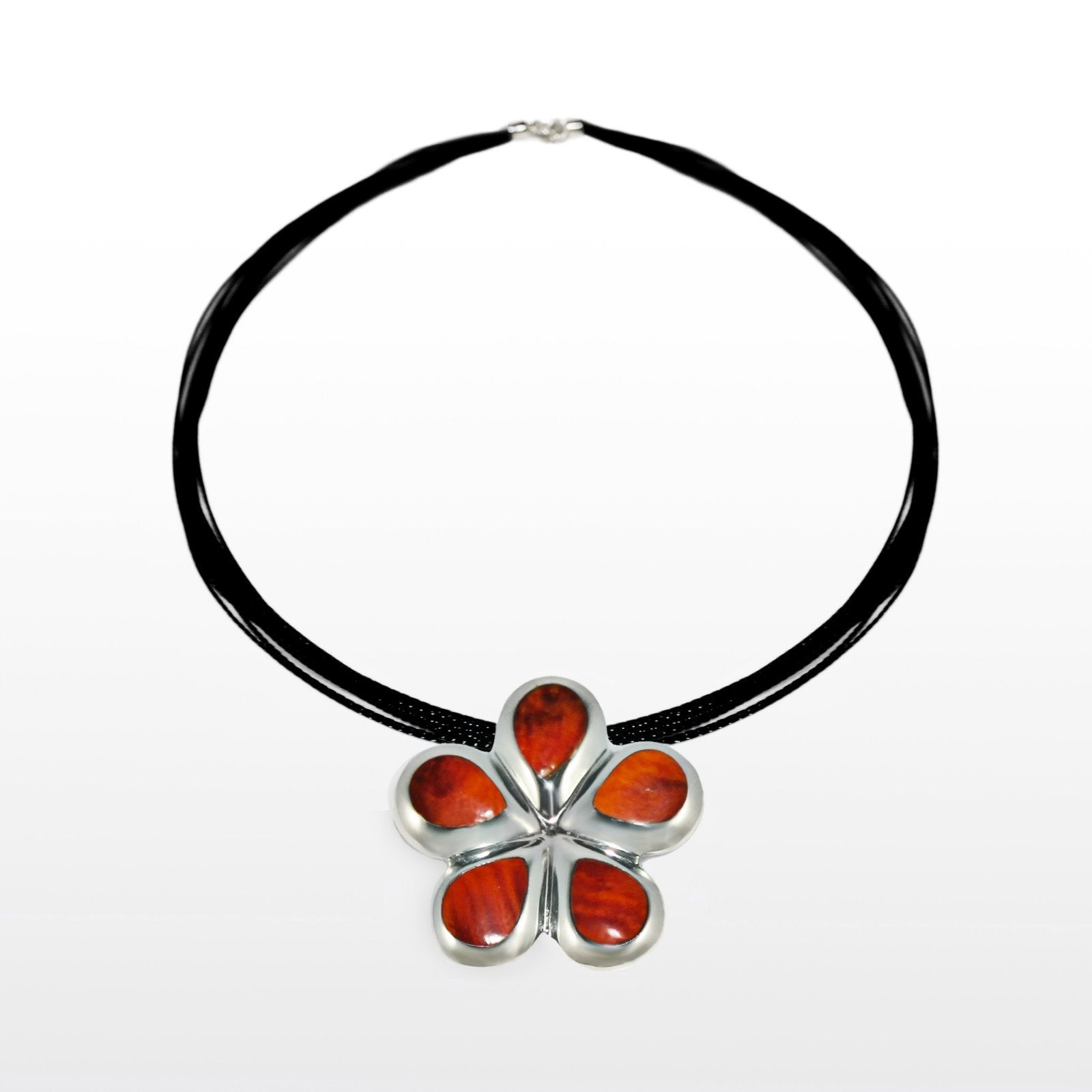 Spondylus & Sterling Silver Flower Pendant & Earrings Set - Qinti - The Peruvian Shop