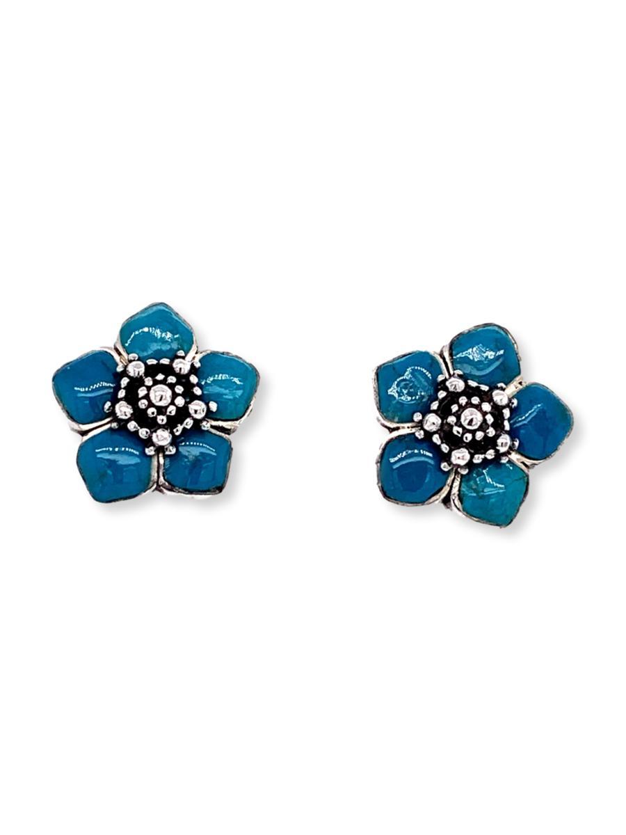 Sterling Silver and Chrysocolla Earrings - Carved Flowers - Qinti - The Peruvian Shop
