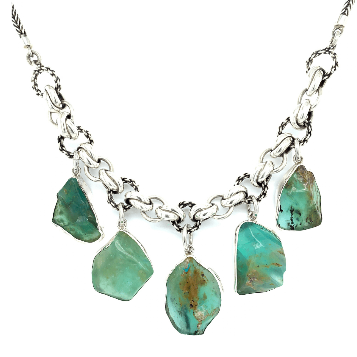 Rough Peruvian Blue Opals &amp; Sterling Silver Links Necklace - Qinti - The Peruvian Shop